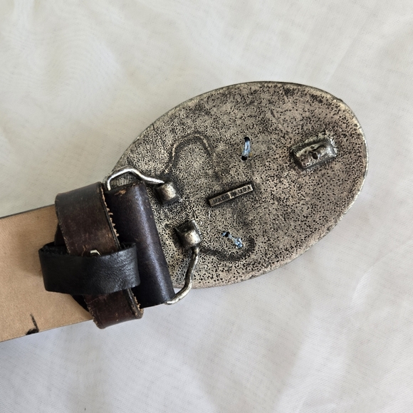 Leather Embossed Rose Jewel Western Teal Studded Belt - Picture 9 of 10